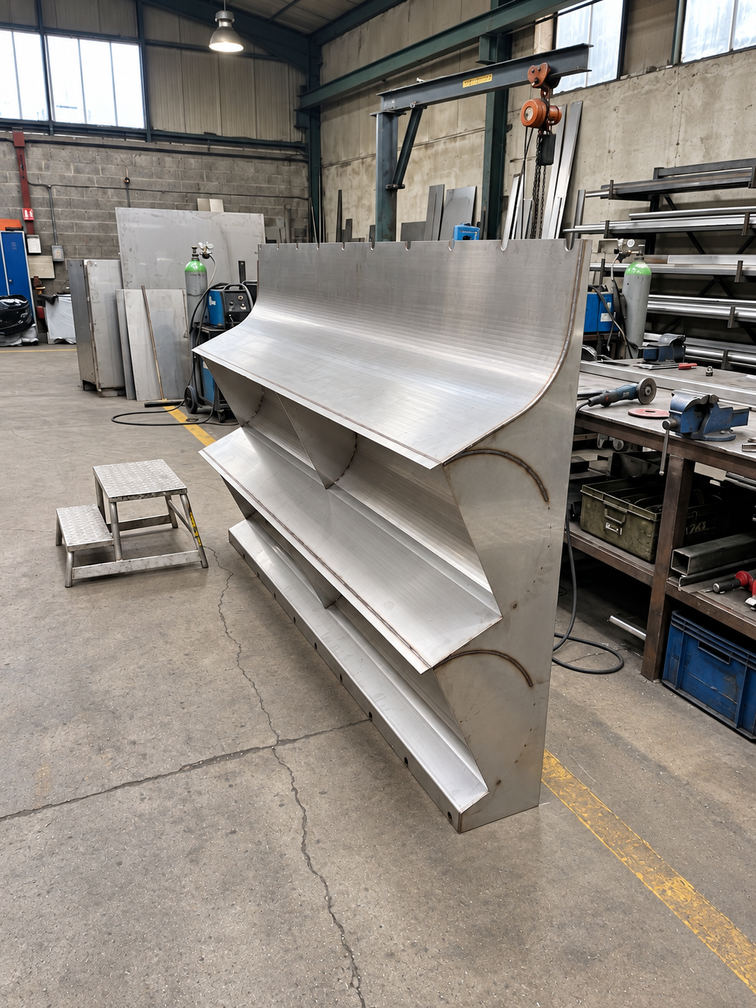 Cascade en inox fabriquée dans l'atelier de chaudronnerie Allioss